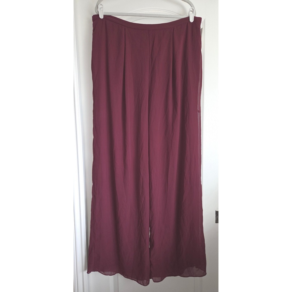 DB Studio Celebrate Wine Hi Rise Wide Leg Flowy Chiffon Long‎ Pants Women Sz 1X